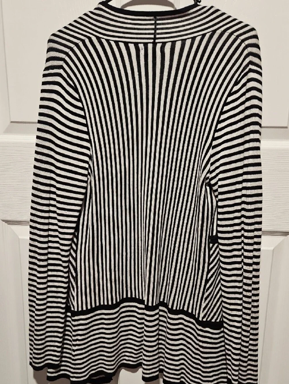 New Directions Black and White Striped Long Sleeve Open Cardigan